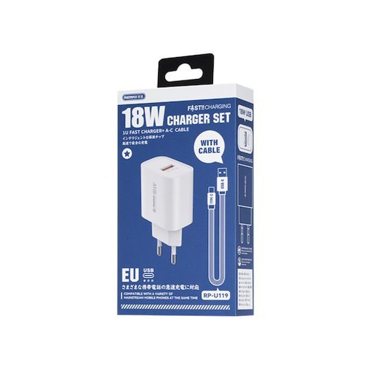 Chargeur Remax 18w U119 USB-A Avec Cable Type C